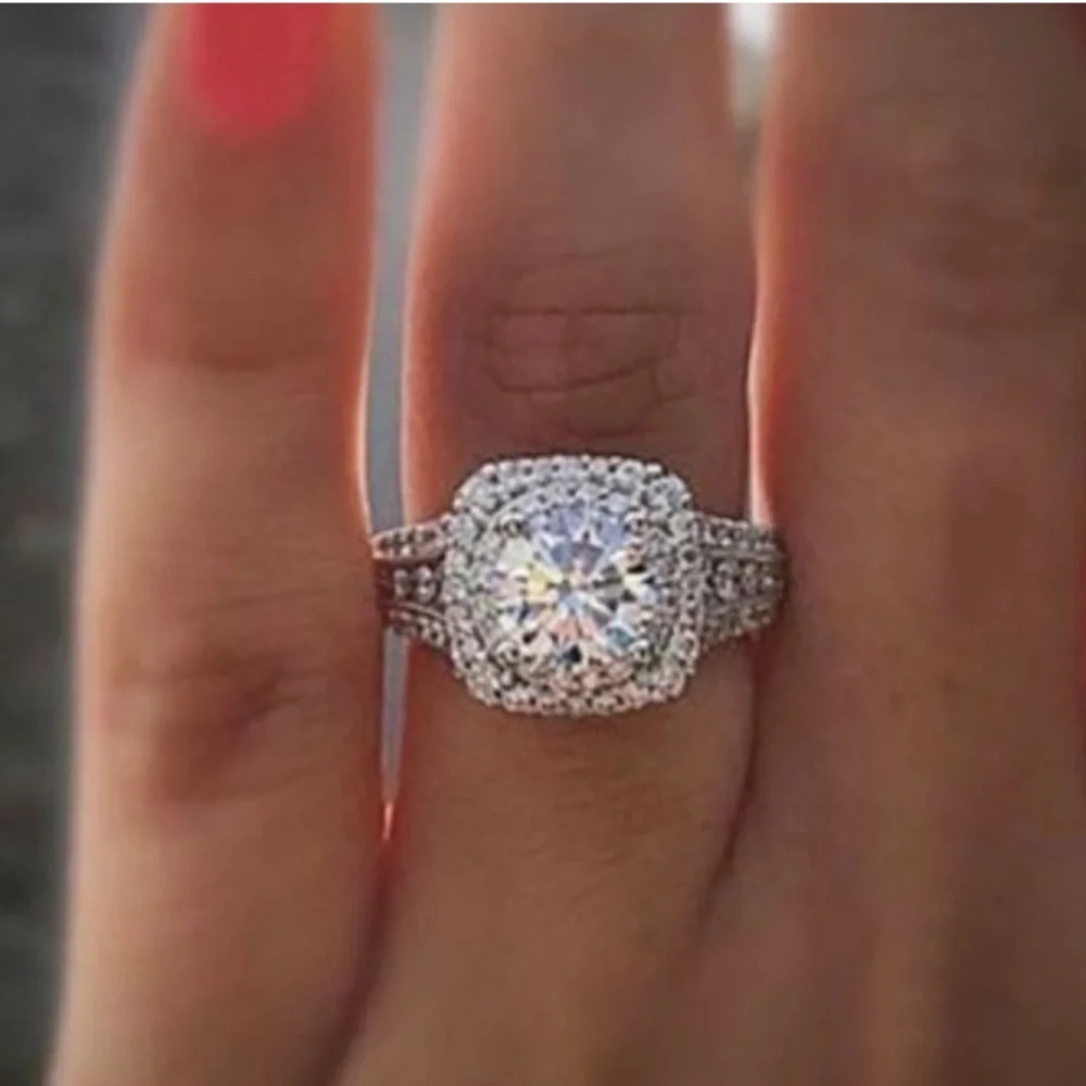 Halo-14k White Gold Vermeil & Moissanite Ring Size 9 New
